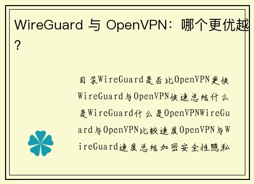 WireGuard 与 OpenVPN：哪个更优越？ 